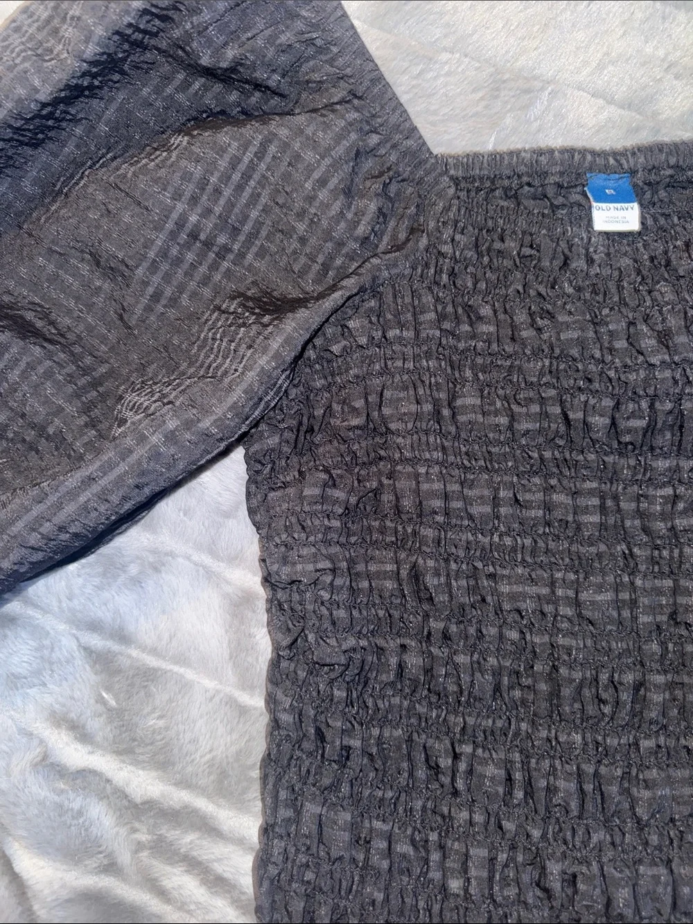 Old Navy Black Smocked Off-Shoulder Puff Sleeve Top